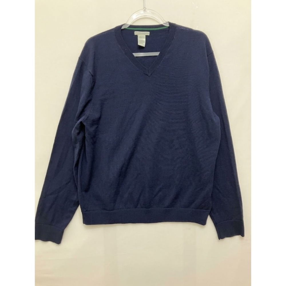 Gap Mens V-Neck Sweater XL Navy Italian Merino Wool Pullover Knit